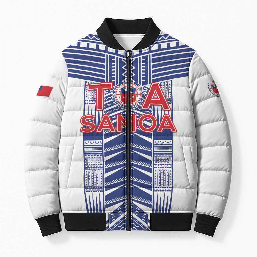 Custom Rugby Toa Samoa Bomber Puffer Jacket Samoan Tatau White Version LT05 Unisex White - Polynesian Pride