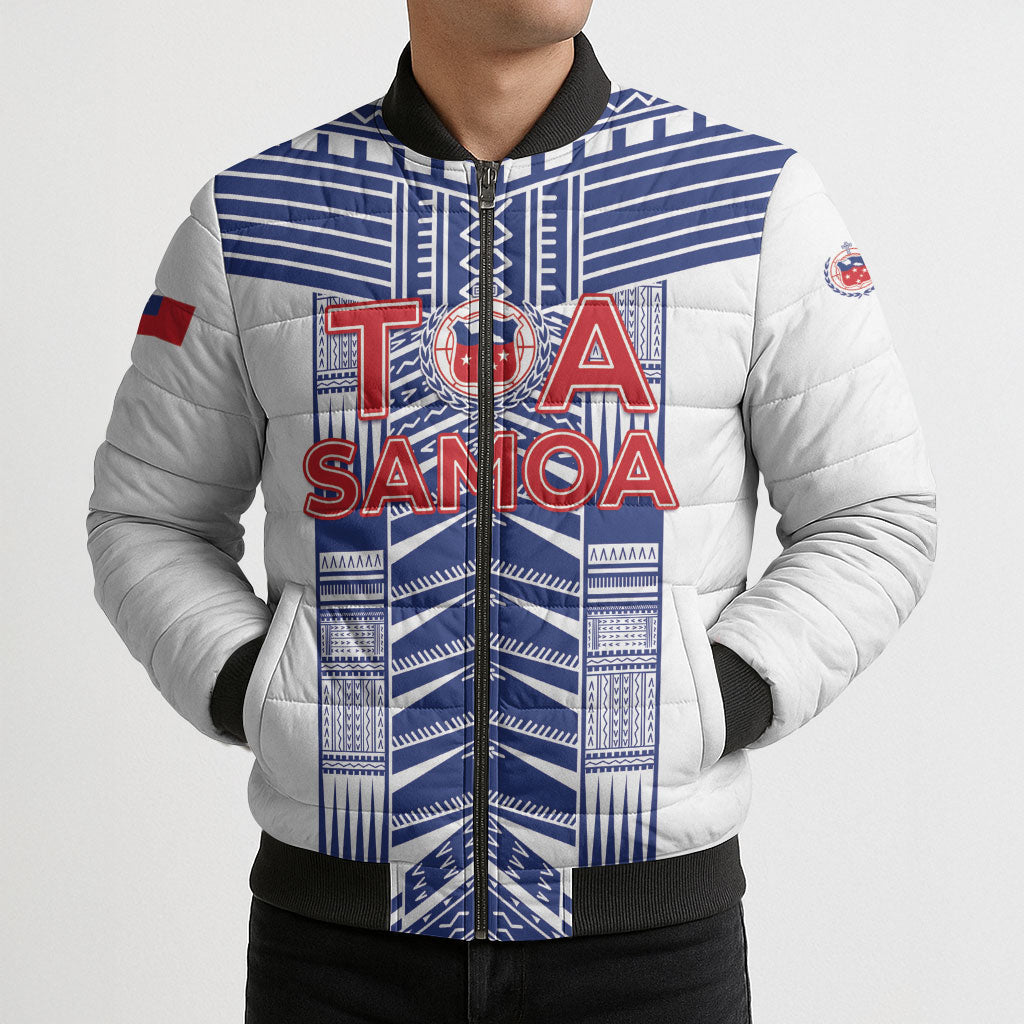 Custom Rugby Toa Samoa Bomber Puffer Jacket Samoan Tatau White Version LT05 - Polynesian Pride