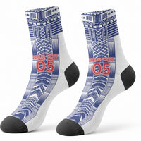 Custom Rugby Toa Samoa Crew Socks Samoan Tatau White Version LT05 - Polynesian Pride