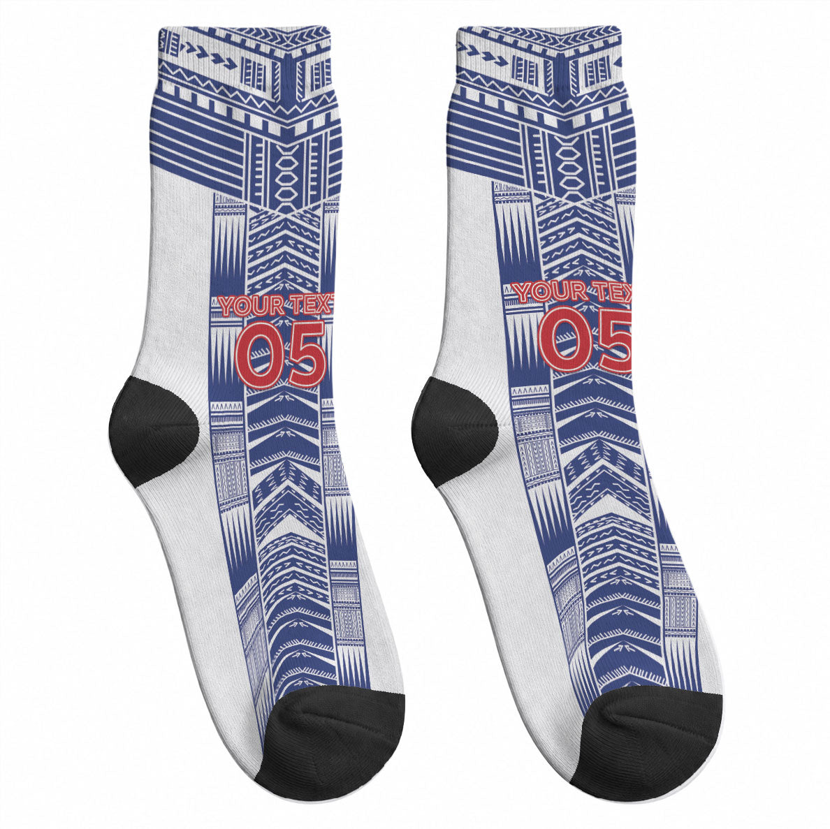 Custom Rugby Toa Samoa Crew Socks Samoan Tatau White Version LT05 - Polynesian Pride