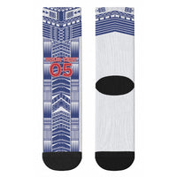 Custom Rugby Toa Samoa Crew Socks Samoan Tatau White Version LT05 - Polynesian Pride