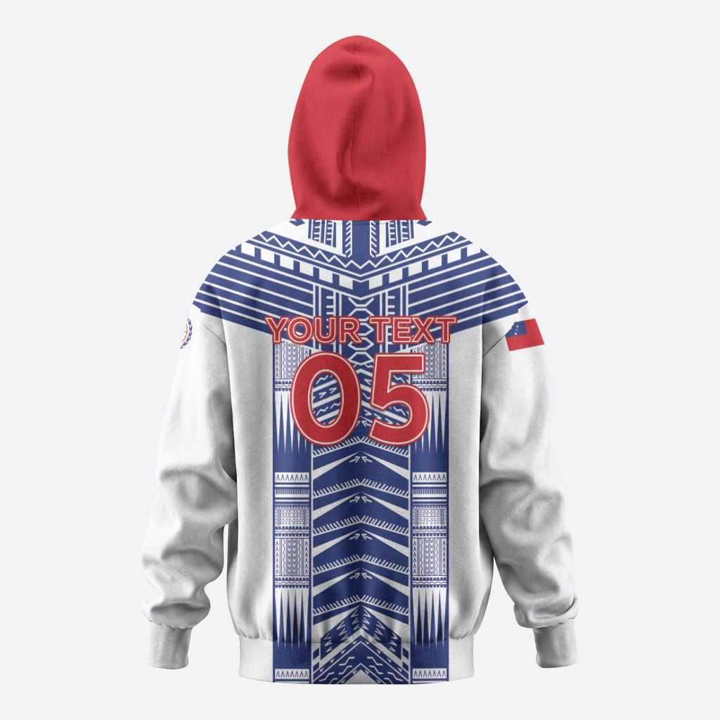 Custom Rugby Toa Samoa Hoodie Samoan Tatau White Version LT05 - Polynesian Pride