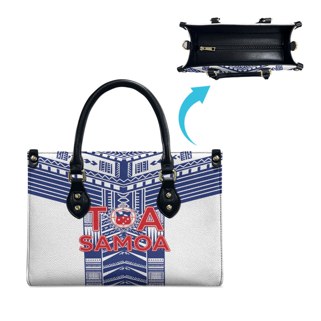 Rugby Toa Samoa Leather Bag Samoan Tatau White Version LT05 - Polynesian Pride