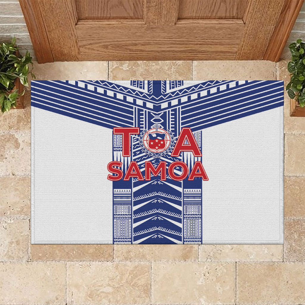 Rugby Toa Samoa Rubber Doormat Samoan Tatau White Version LT05 White - Polynesian Pride
