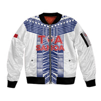 Custom Rugby Toa Samoa Sleeve Zip Bomber Jacket Samoan Tatau White Version LT05 Unisex White - Polynesian Pride