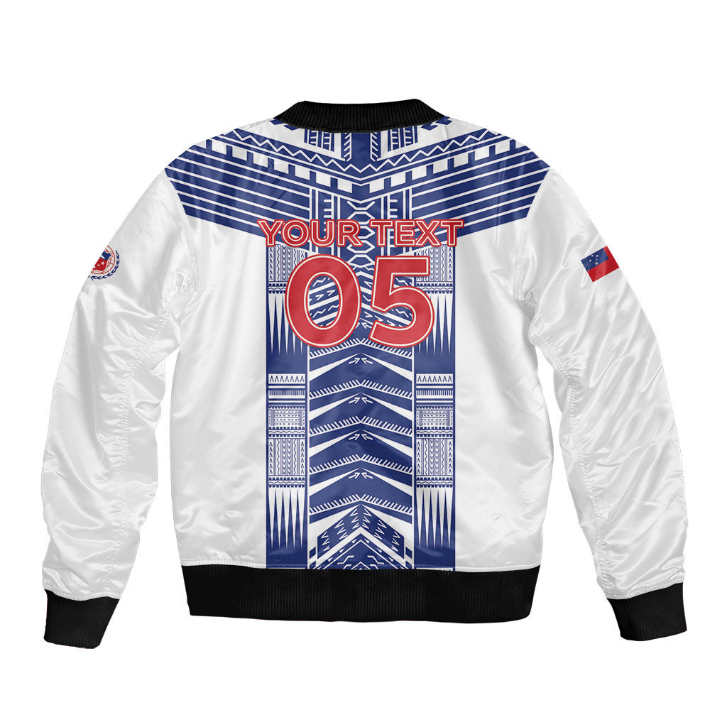 Custom Rugby Toa Samoa Sleeve Zip Bomber Jacket Samoan Tatau White Version LT05 - Polynesian Pride