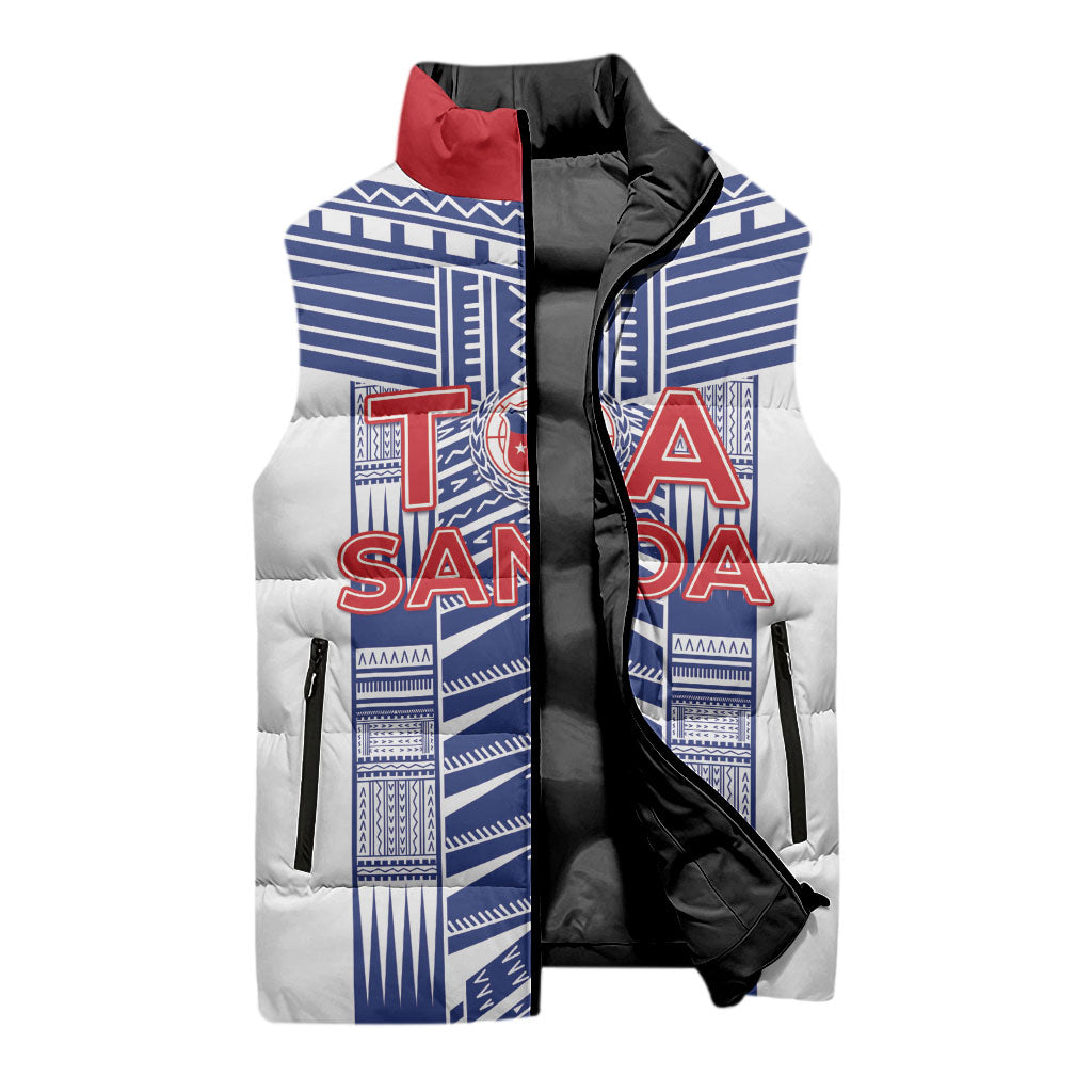 Custom Rugby Toa Samoa Sleeveless Puffer Jacket Samoan Tatau White Version LT05 - Polynesian Pride