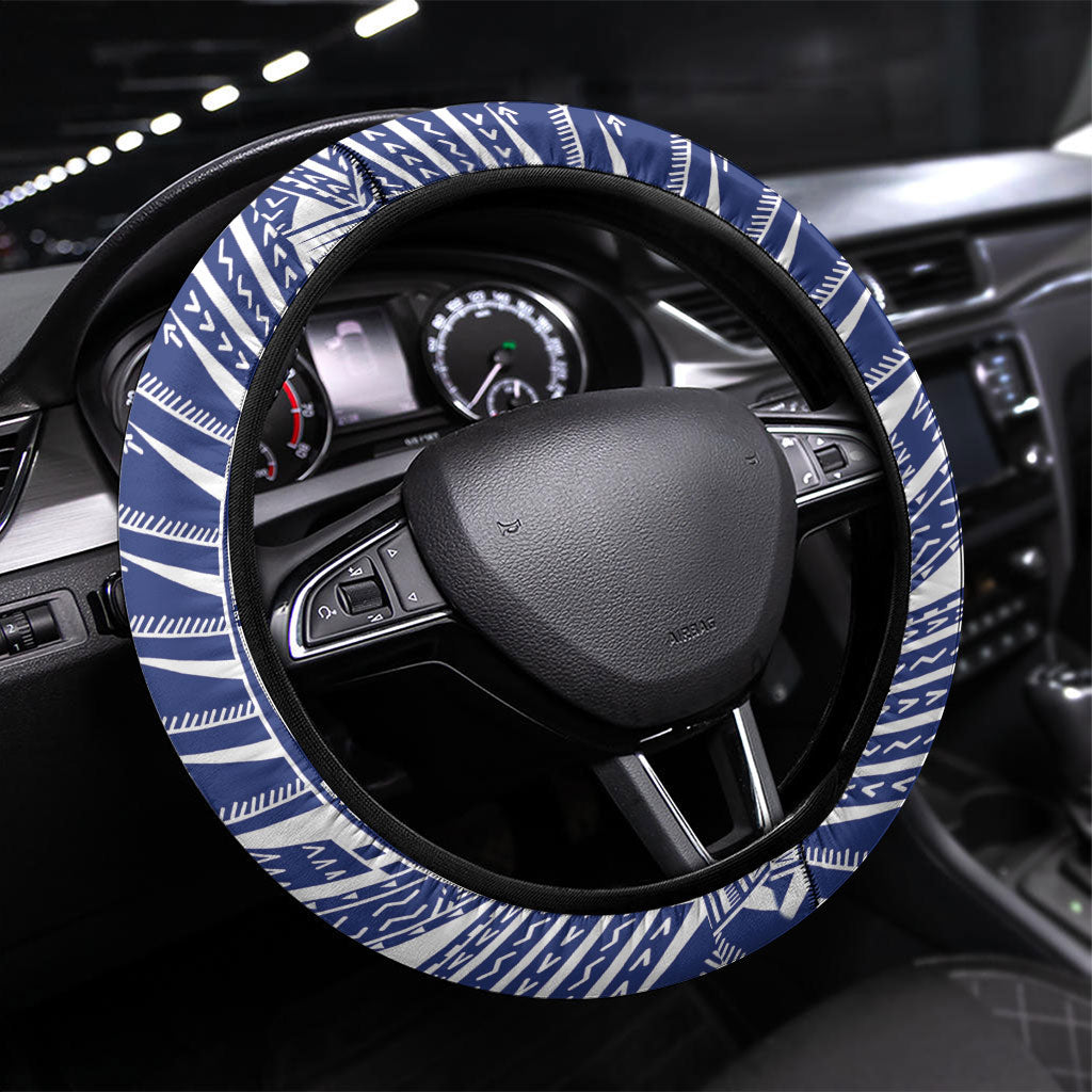 Rugby Toa Samoa Steering Wheel Cover Samoan Tatau White Version LT05 Universal Fit White - Polynesian Pride