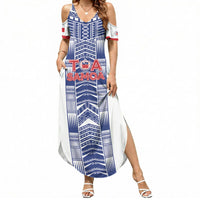 Custom Rugby Toa Samoa Summer Maxi Dress Samoan Tatau White Version LT05 Women White - Polynesian Pride