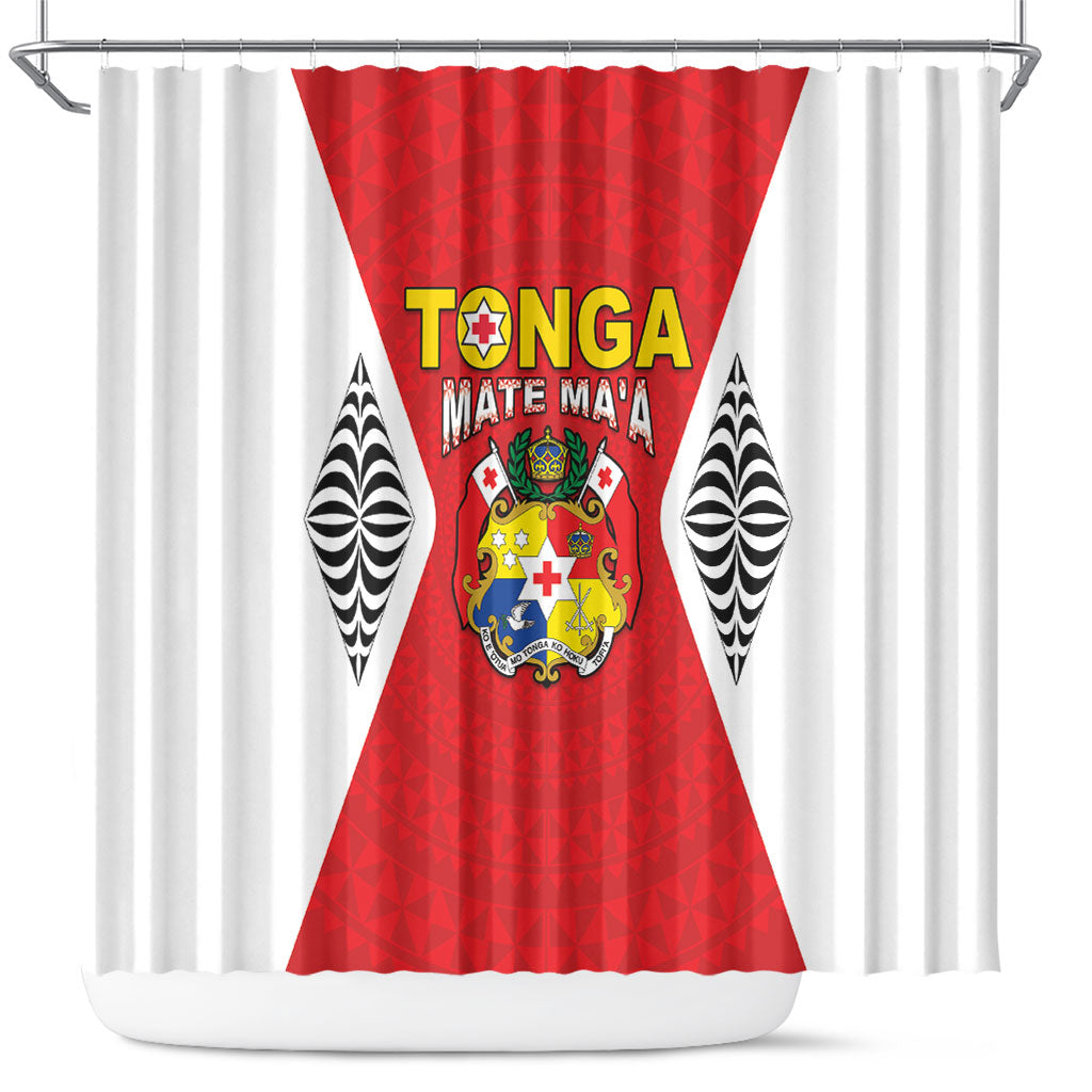 2026 Tonga Rugby XIII Shower Curtain Sporty Style LT05 Red - Polynesian Pride
