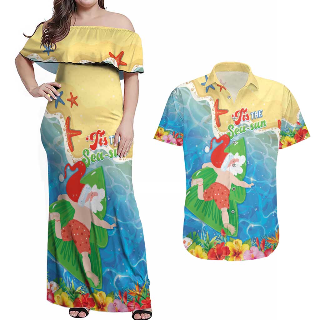 Christmas In Hawaii Couples Matching Off Shoulder Maxi Dress and Hawaiian Shirt Tis The Sea Sun