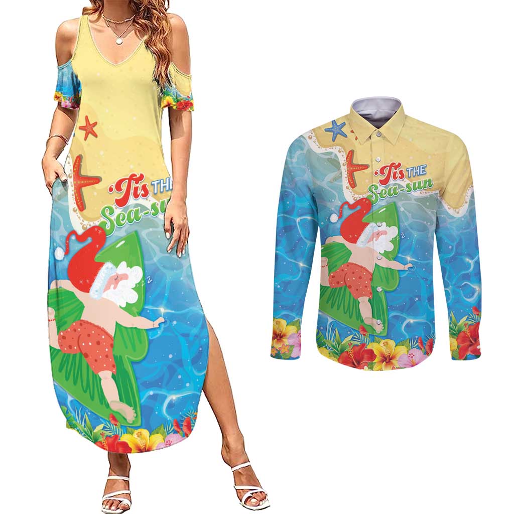 Christmas In Hawaii Couples Matching Summer Maxi Dress and Long Sleeve Button Shirt Tis The Sea Sun