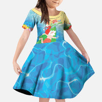 Christmas In Hawaii Family Matching Long Sleeve Bodycon Dress and Hawaiian Shirt Tis The Sea Sun LT05 Daughter's Dress Blue - Polynesian Pride