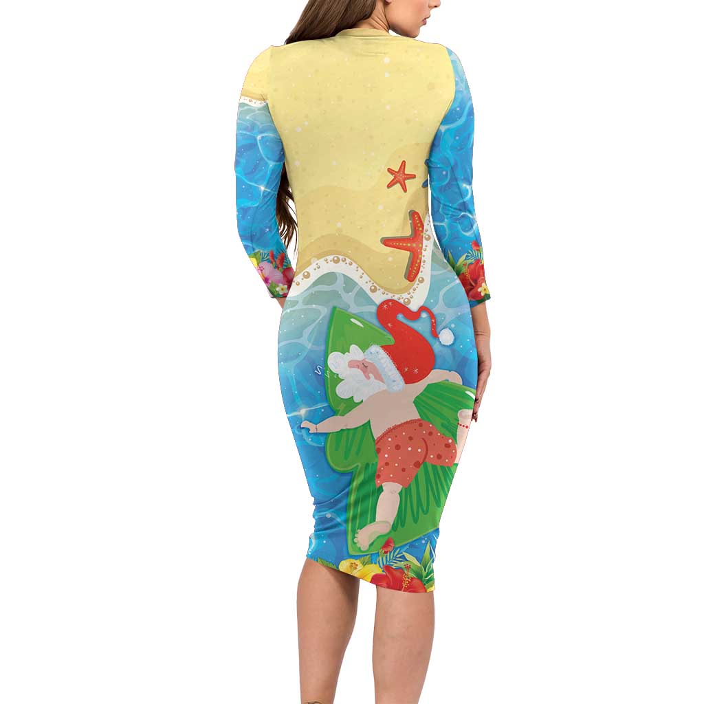 Christmas In Hawaii Family Matching Long Sleeve Bodycon Dress and Hawaiian Shirt Tis The Sea Sun LT05 - Polynesian Pride