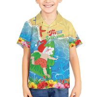 Christmas In Hawaii Family Matching Long Sleeve Bodycon Dress and Hawaiian Shirt Tis The Sea Sun LT05 Son's Shirt Blue - Polynesian Pride