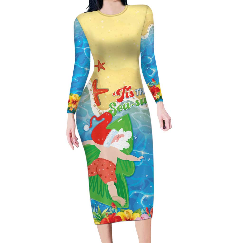 Christmas In Hawaii Long Sleeve Bodycon Dress Tis The Sea Sun