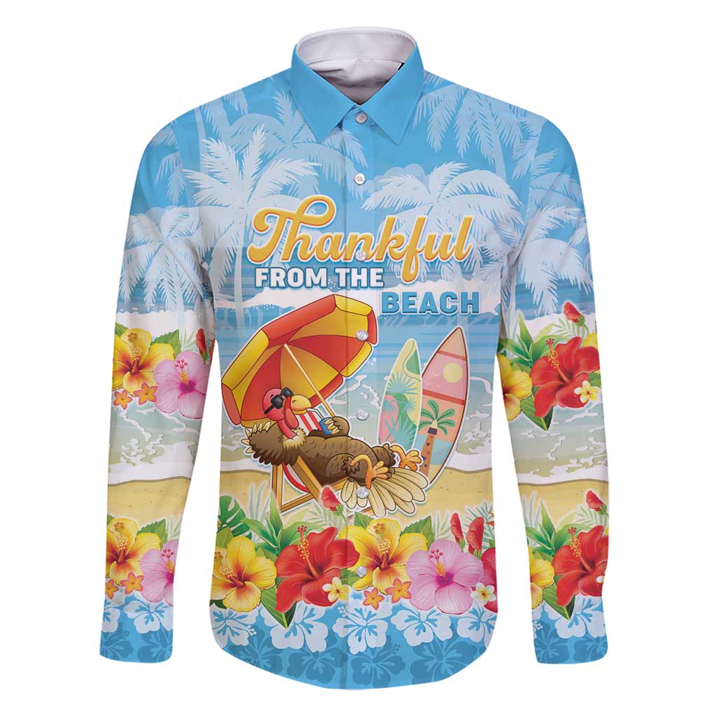 Personalised Hawaii Funny Thanksgiving Family Matching Long Sleeve Bodycon Dress and Hawaiian Shirt Thankful From The Beach LT05 Dad's Shirt - Long Sleeve Blue - Polynesian Pride