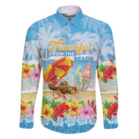 Personalised Hawaii Funny Thanksgiving Family Matching Long Sleeve Bodycon Dress and Hawaiian Shirt Thankful From The Beach LT05 Dad's Shirt - Long Sleeve Blue - Polynesian Pride