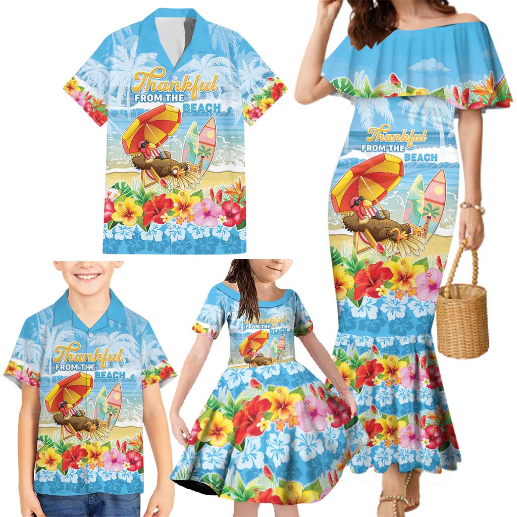 Personalised Hawaii Funny Thanksgiving Family Matching Mermaid Dress and Hawaiian Shirt Thankful From The Beach