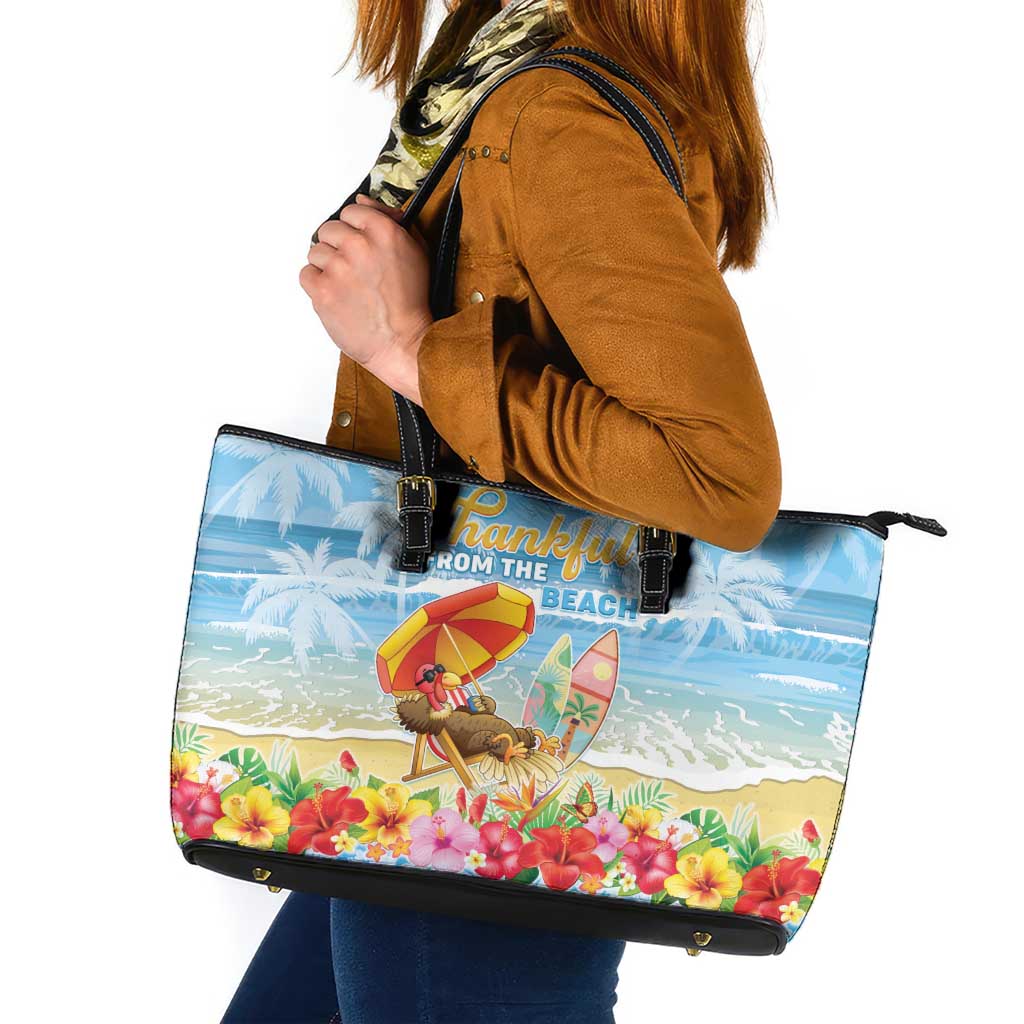 Hawaii Funny Thanksgiving Leather Tote Bag Thankful From The Beach