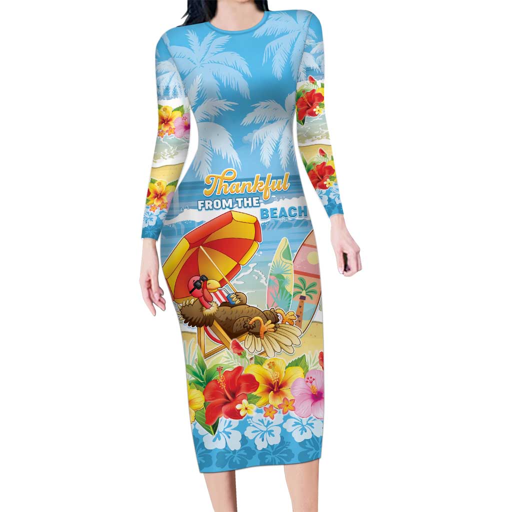 Personalised Hawaii Funny Thanksgiving Long Sleeve Bodycon Dress Thankful From The Beach