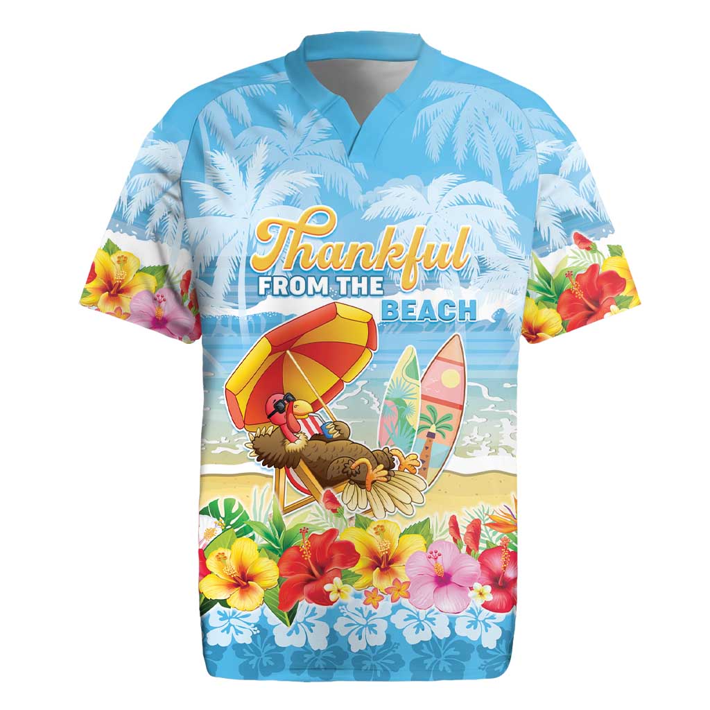 Personalised Hawaii Funny Thanksgiving Rugby Jersey Thankful From The Beach