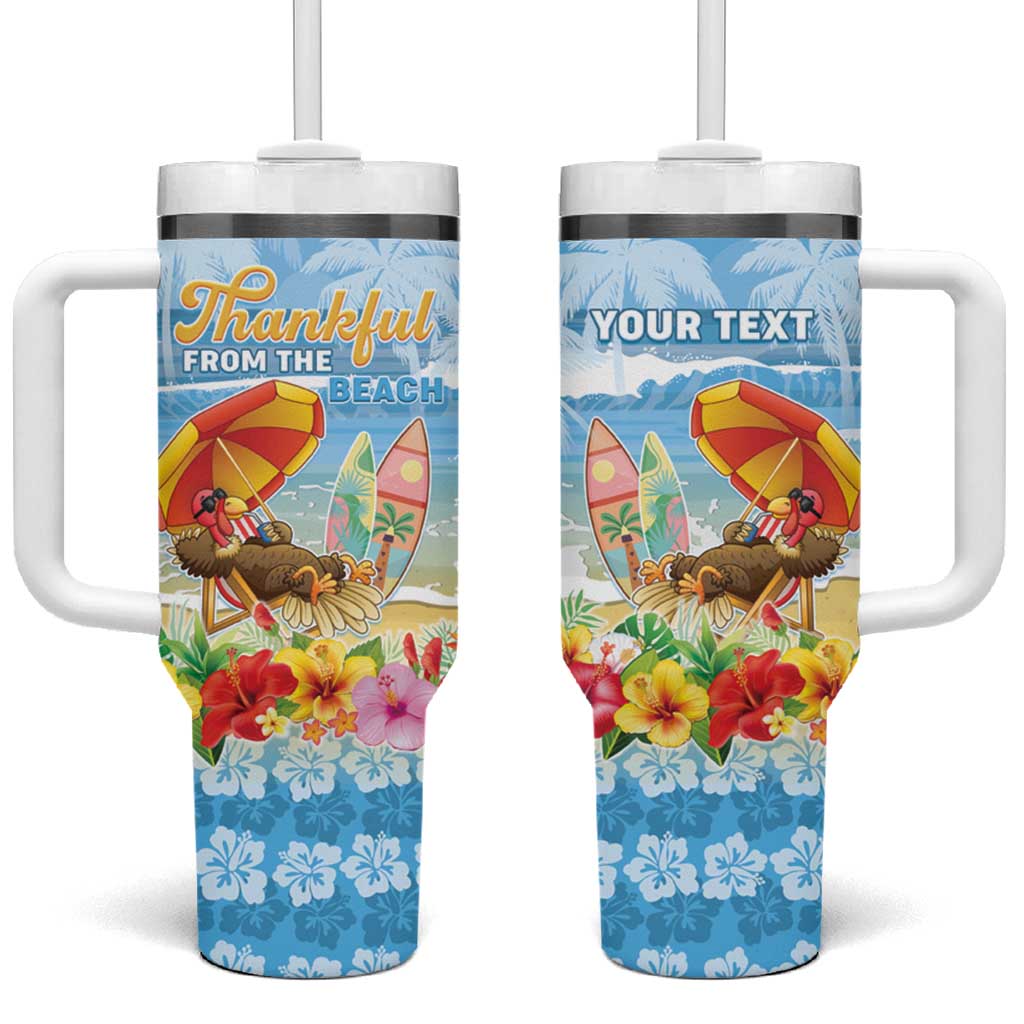 Personalised Hawaii Funny Thanksgiving Tumbler With Handle Thankful From The Beach