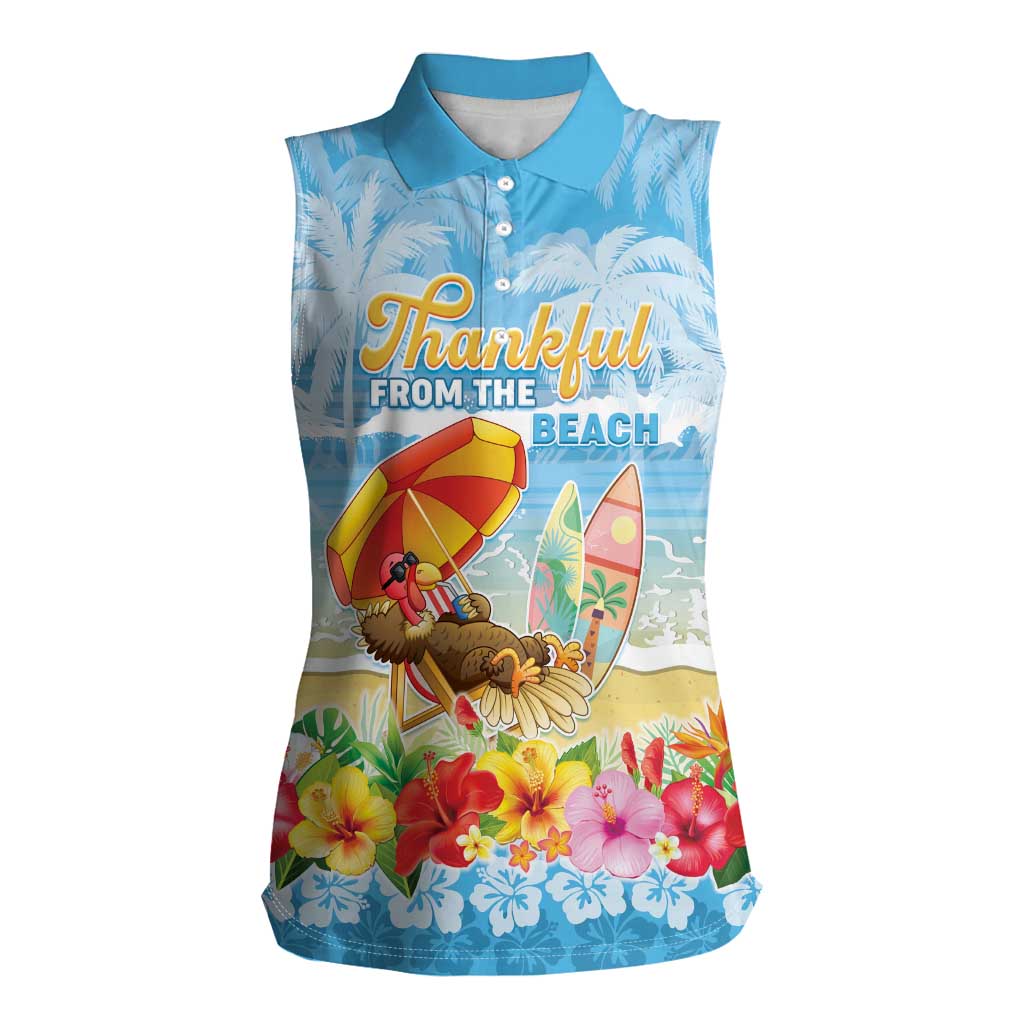 Personalised Hawaii Funny Thanksgiving Women Sleeveless Polo Shirt Thankful From The Beach