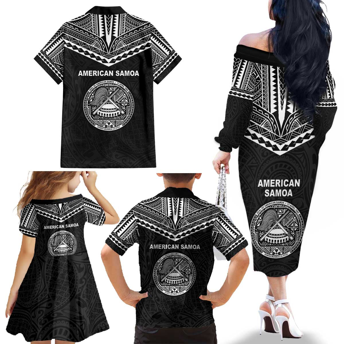 American Samoa MLK Day Family Matching Off The Shoulder Long Sleeve Dress and Hawaiian Shirt Polynesian Style