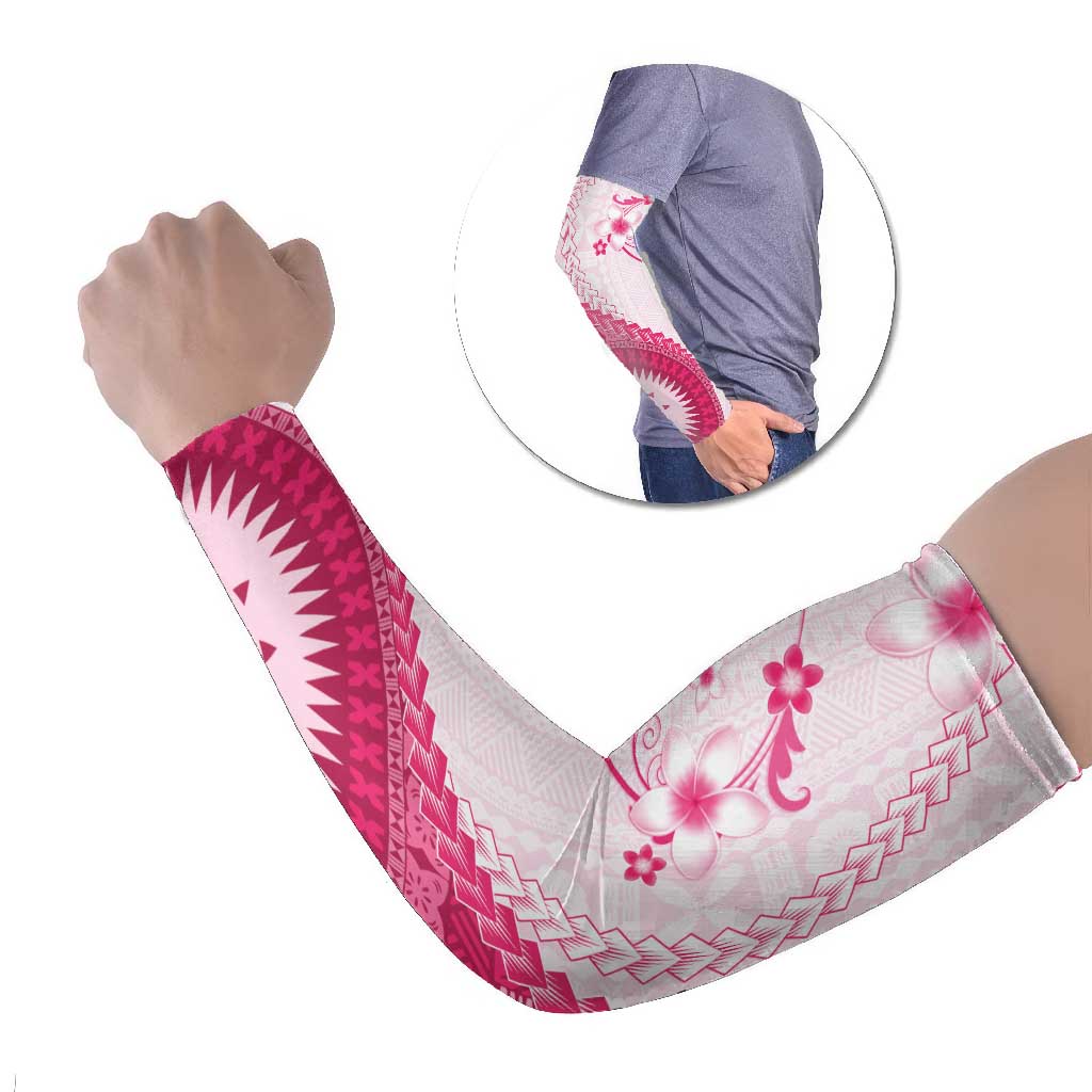Bula Fiji Arm Sleeves Pink Plumeria Masi Tapa Pattern - Polynesian Pride