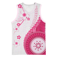 Bula Fiji Basketball Jersey Pink Plumeria Masi Tapa Pattern - Polynesian Pride
