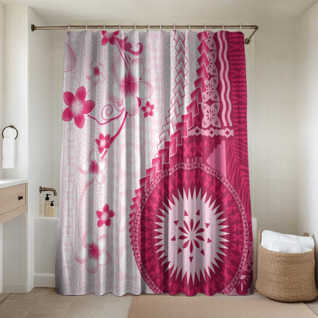 Bula Fiji Bathroom Set Pink Plumeria Masi Tapa Pattern - Polynesian Pride