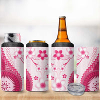 Bula Fiji 4 in 1 Can Cooler Tumbler Pink Plumeria Masi Tapa Pattern - Polynesian Pride