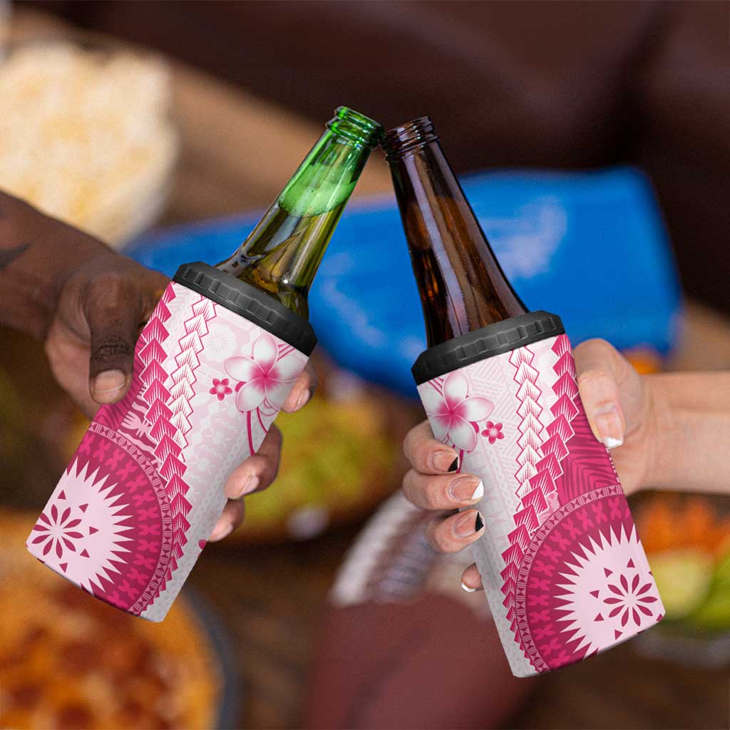 Bula Fiji 4 in 1 Can Cooler Tumbler Pink Plumeria Masi Tapa Pattern - Polynesian Pride
