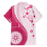 Bula Fiji Family Matching Off Shoulder Maxi Dress and Hawaiian Shirt Pink Plumeria Masi Tapa Pattern LT05 - Polynesian Pride