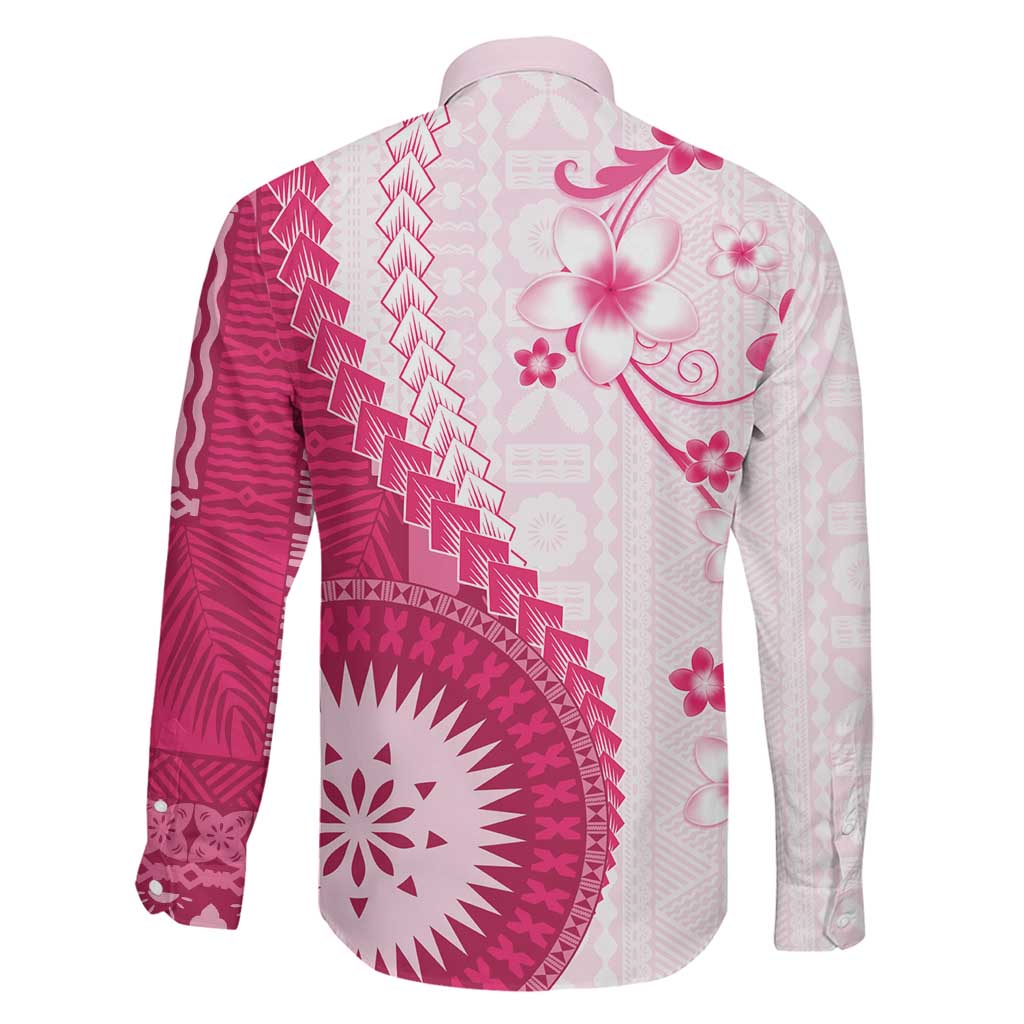 Bula Fiji Family Matching Off Shoulder Short Dress and Hawaiian Shirt Pink Plumeria Masi Tapa Pattern LT05 - Polynesian Pride