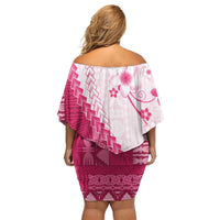 Bula Fiji Family Matching Off Shoulder Short Dress and Hawaiian Shirt Pink Plumeria Masi Tapa Pattern LT05 - Polynesian Pride
