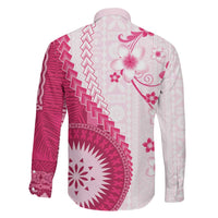 Bula Fiji Family Matching Short Sleeve Bodycon Dress and Hawaiian Shirt Pink Plumeria Masi Tapa Pattern LT05 - Polynesian Pride