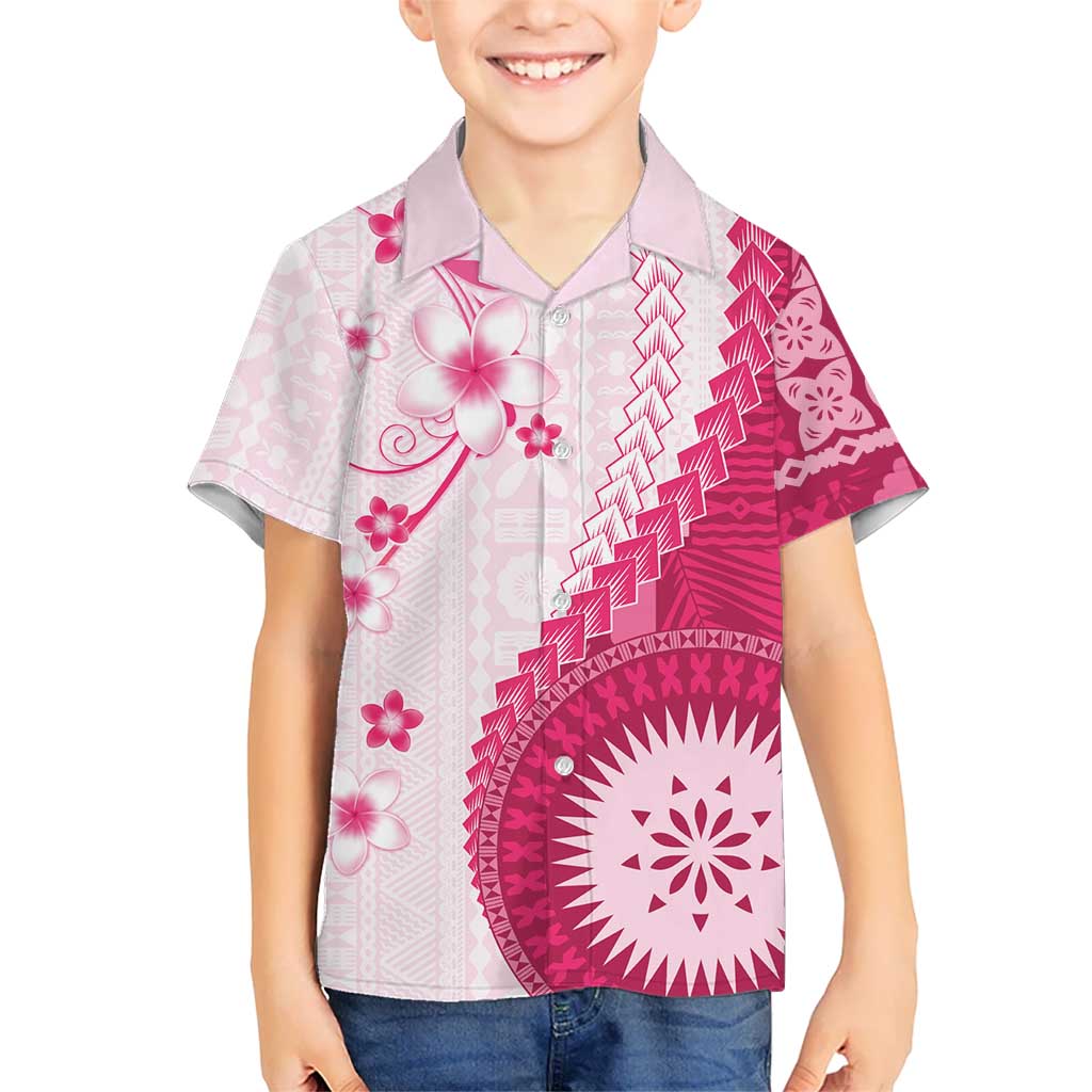 Bula Fiji Family Matching Short Sleeve Bodycon Dress and Hawaiian Shirt Pink Plumeria Masi Tapa Pattern LT05 Son's Shirt Pink - Polynesian Pride