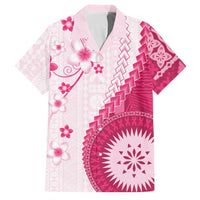 Bula Fiji Family Matching Summer Maxi Dress and Hawaiian Shirt Pink Plumeria Masi Tapa Pattern LT05 Dad's Shirt - Short Sleeve Pink - Polynesian Pride