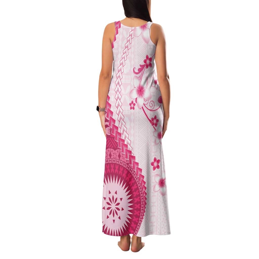 Bula Fiji Family Matching Tank Maxi Dress and Hawaiian Shirt Pink Plumeria Masi Tapa Pattern LT05 - Polynesian Pride