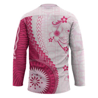 Bula Fiji Hockey Jersey Pink Plumeria Masi Tapa Pattern - Polynesian Pride