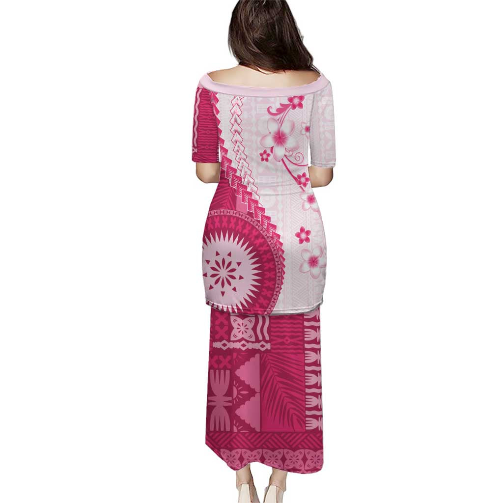 Bula Fiji Puletasi Pink Plumeria Masi Tapa Pattern - Polynesian Pride