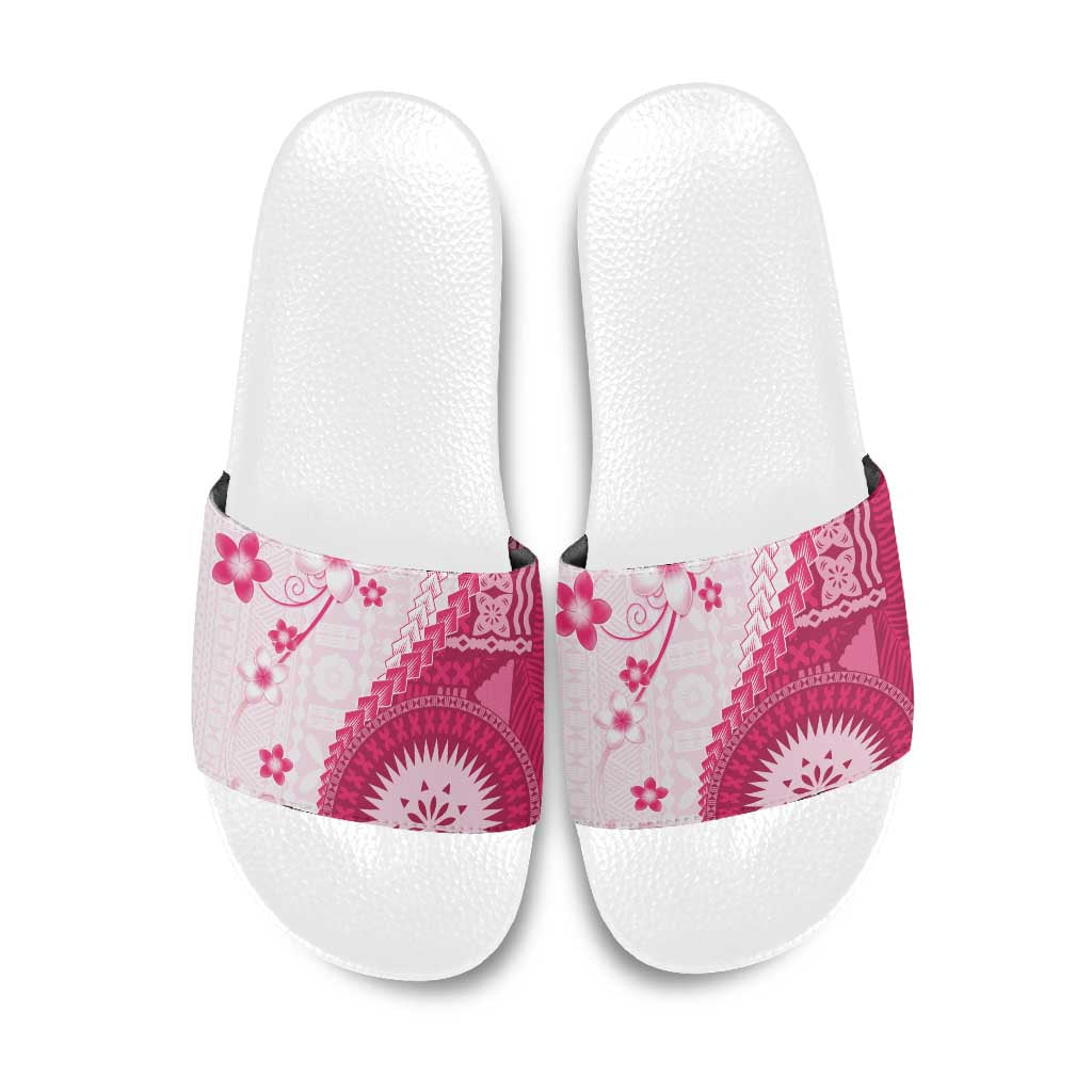 Bula Fiji Slide Sandals Pink Plumeria Masi Tapa Pattern - Polynesian Pride
