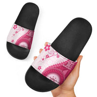 Bula Fiji Slide Sandals Pink Plumeria Masi Tapa Pattern - Polynesian Pride
