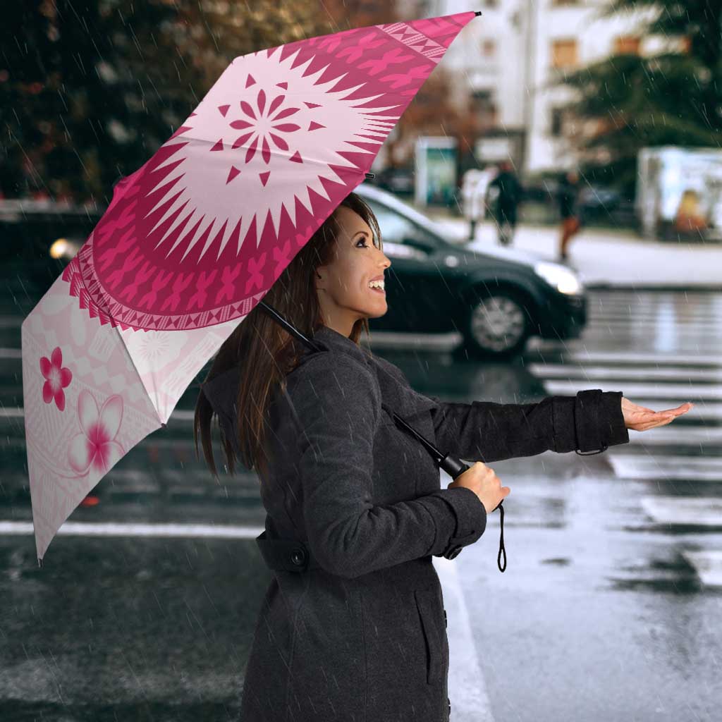 Bula Fiji Umbrella Pink Plumeria Masi Tapa Pattern - Polynesian Pride