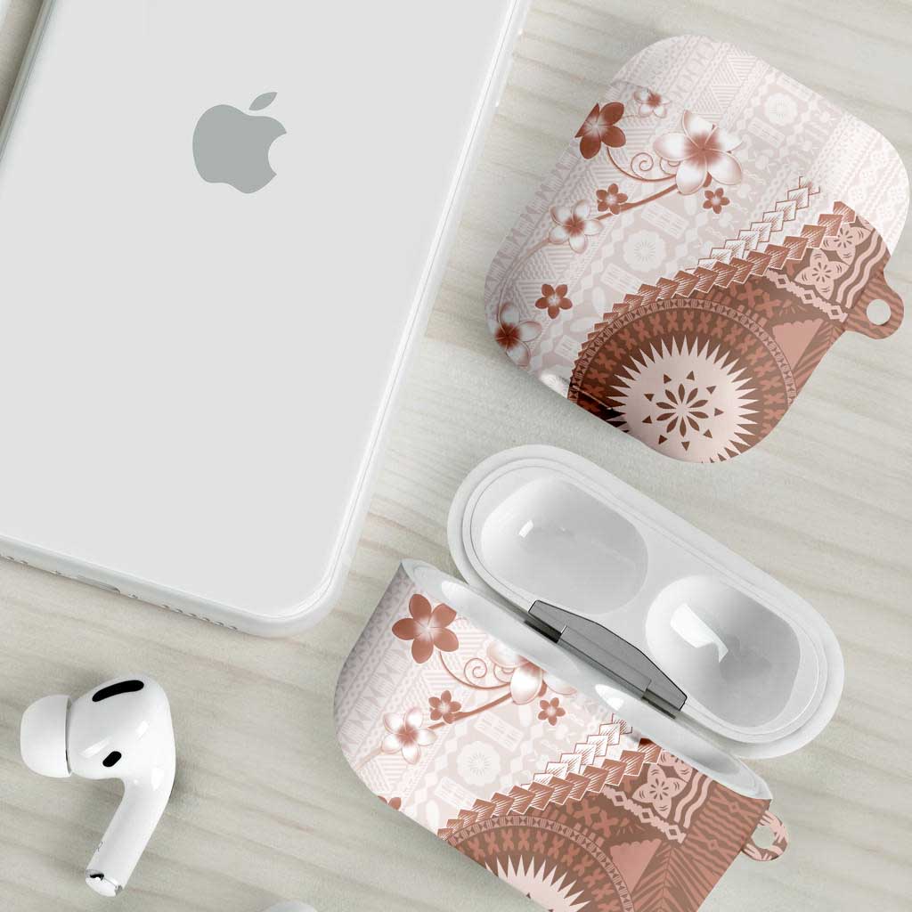 Bula Fiji AirPods Case Brown Plumeria Masi Tapa Pattern - Polynesian Pride