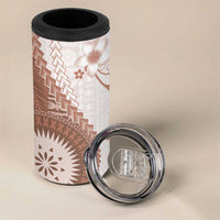 Bula Fiji 4 in 1 Can Cooler Tumbler Brown Plumeria Masi Tapa Pattern - Polynesian Pride