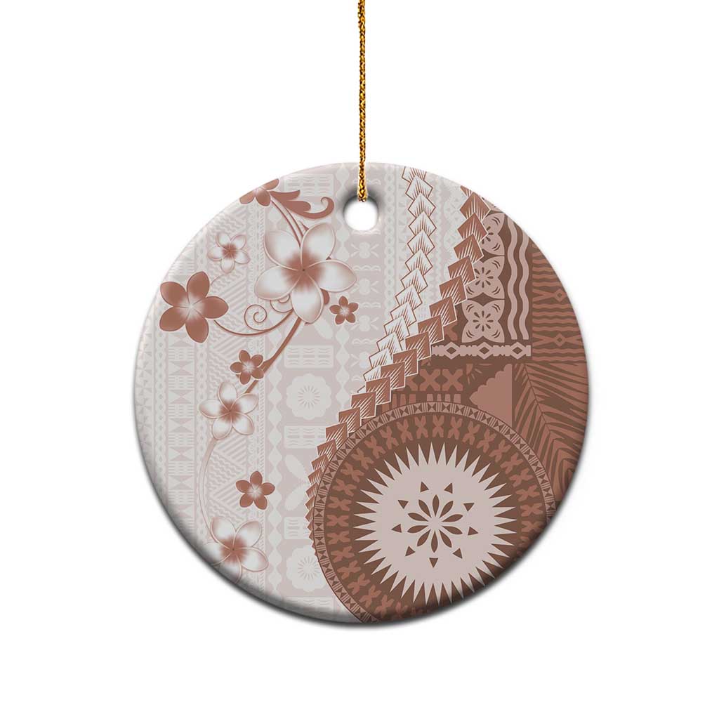 Bula Fiji Ceramic Ornament Brown Plumeria Masi Tapa Pattern - Polynesian Pride