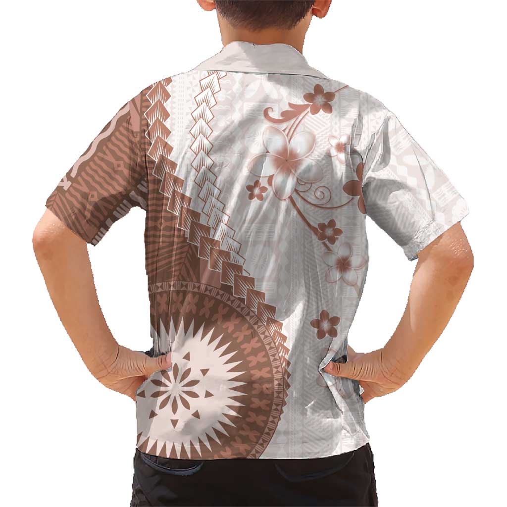 Bula Fiji Family Matching Off The Shoulder Long Sleeve Dress and Hawaiian Shirt Brown Plumeria Masi Tapa Pattern LT05 - Polynesian Pride